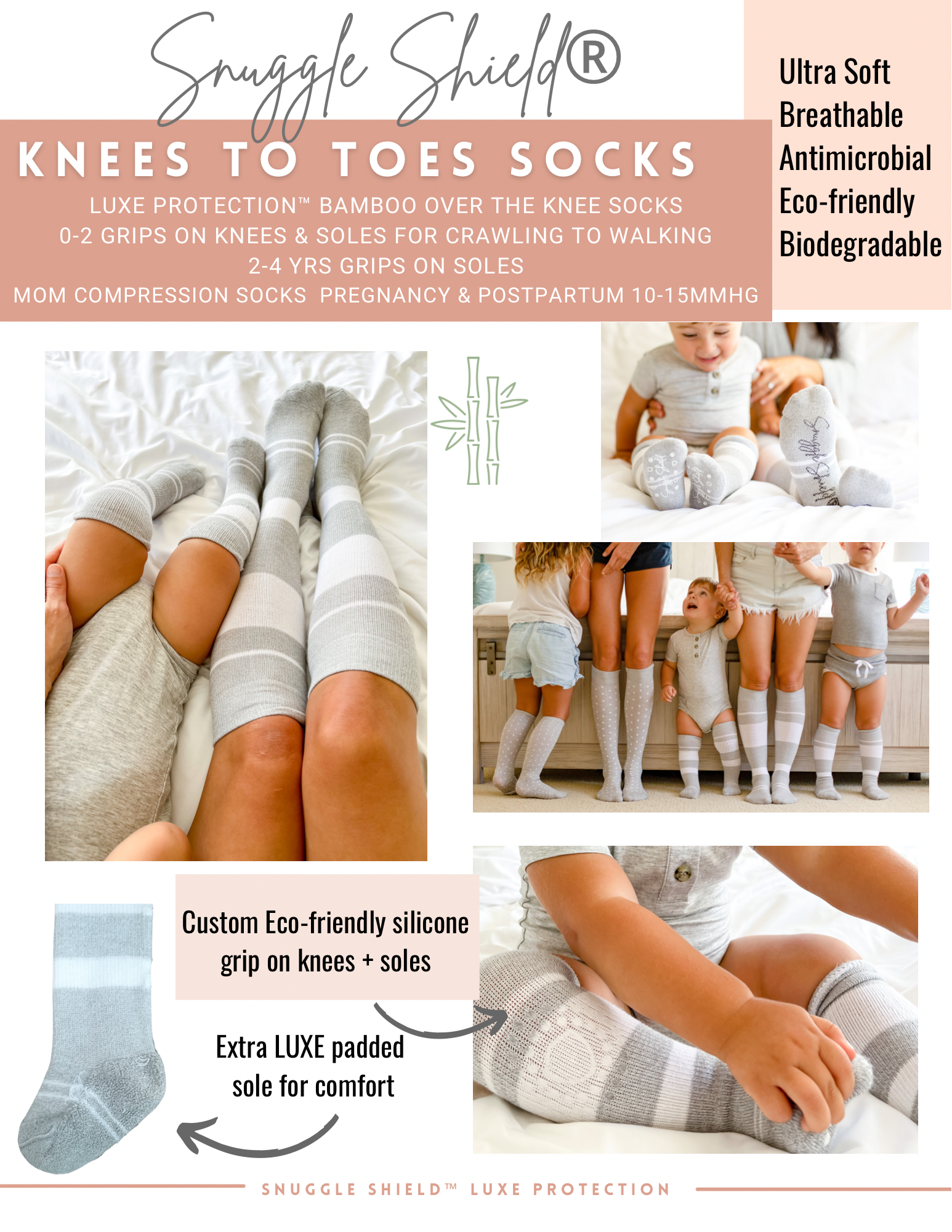 Snuggle Shield ® LUXE Protection Bamboo Knees to Toes Socks